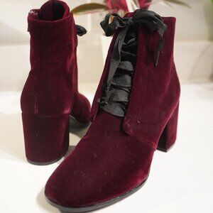 Kennel & Schmenger “Ruby” Lace-Front Ankle Boots – Bordo Velvet – NEW, RARE